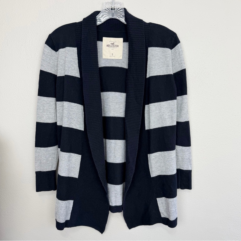 Vintage Y2K Hollister Striped Cardigan Sweater Open Front Navy Blue Gray Size S